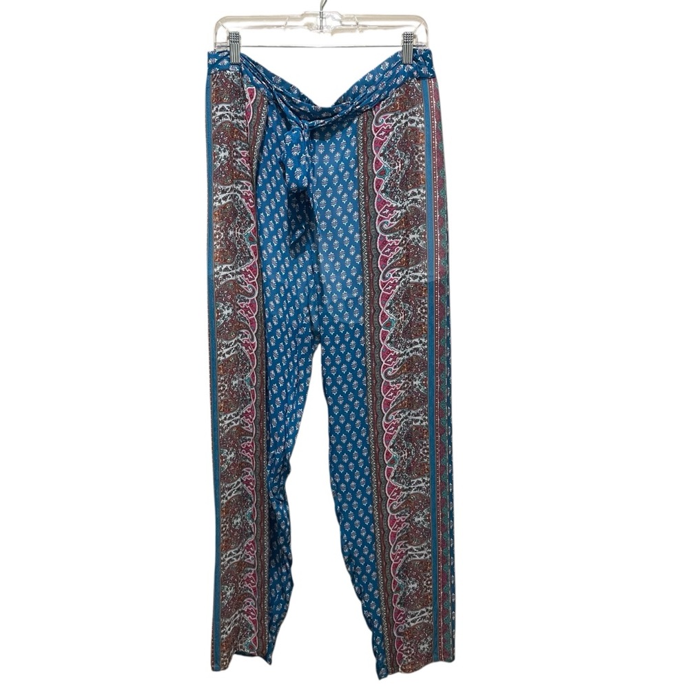 Tolani Silk Boho Print Wide Leg Pants Blue Multicolor Women’s Size Large NWT